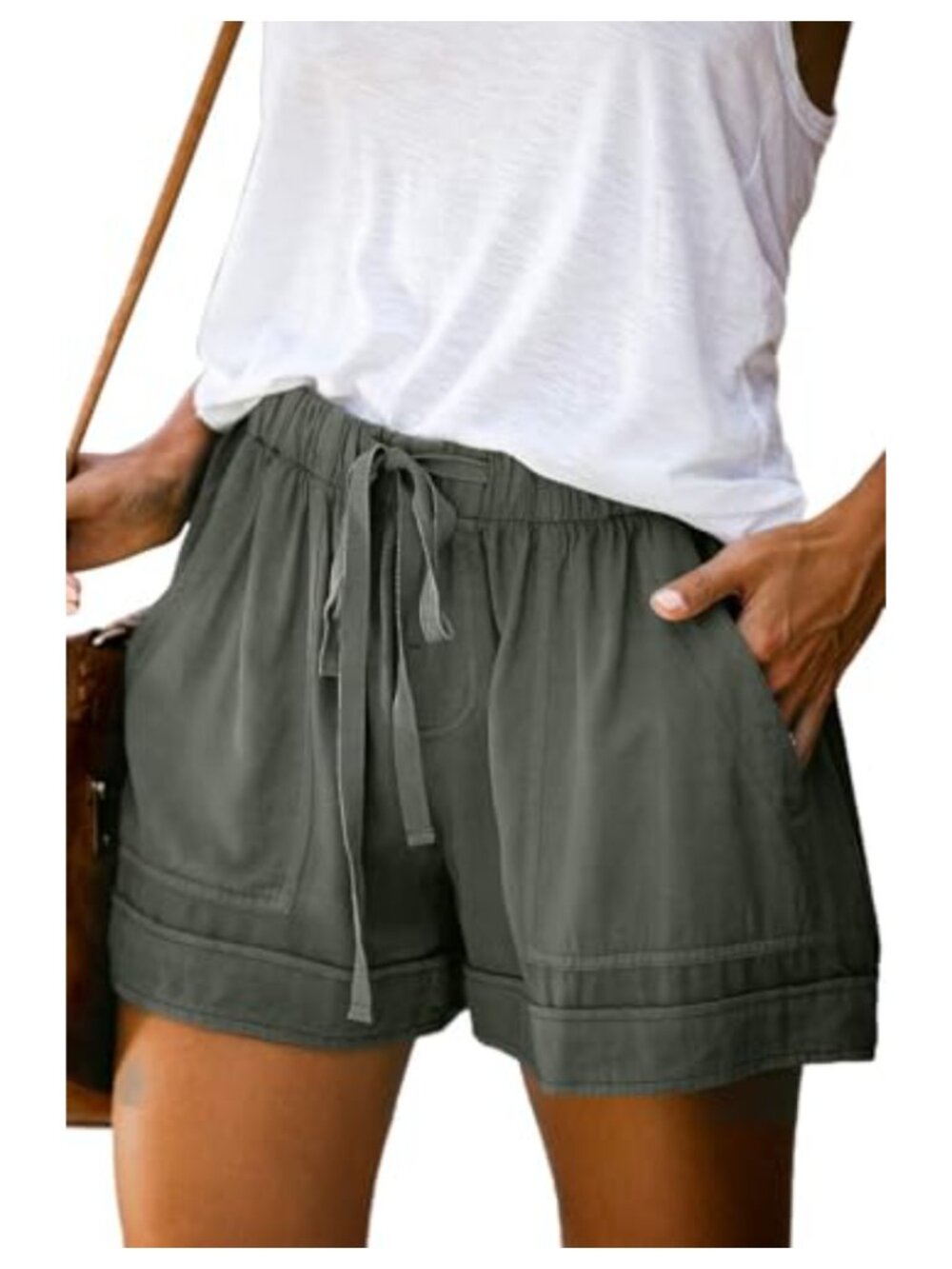 Womens Summer Beach Shorts High Waist Elastic Drawstring Athletic